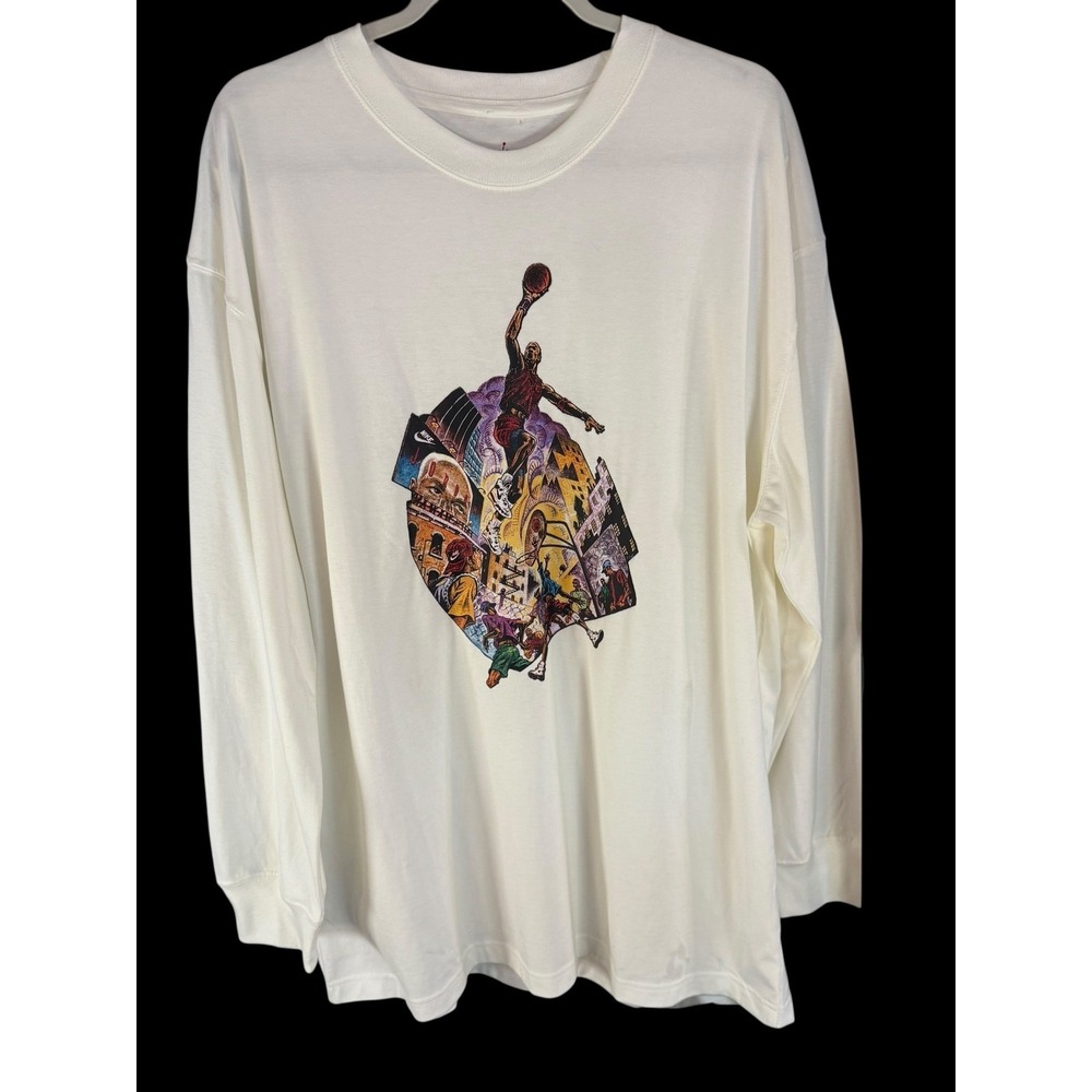 Jordan Brand Womens Oversized Fit Graphic Long Sleeve T Shirt White M